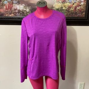 PRANA Long Sleeve Running Shirt Size XL Zipper Pocket Purple Orange
